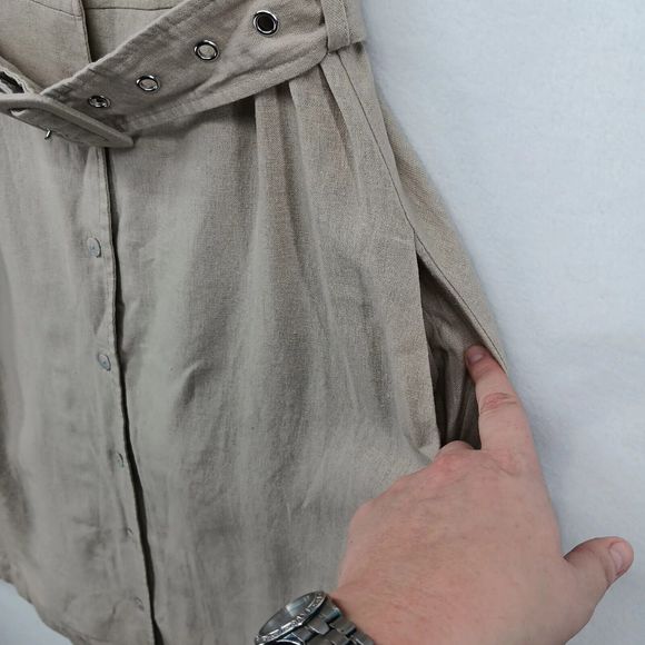 Tahari Linen Explorer Style Button-Up Dress SZ S Belt Pockets Midi Short Sleeve - Picture 10 of 16